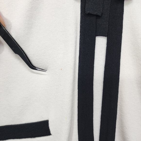 Vintage Notations Sweater Womens M White Black Tie Front Preppy Rayon Nylon Knit - Picture 3 of 10